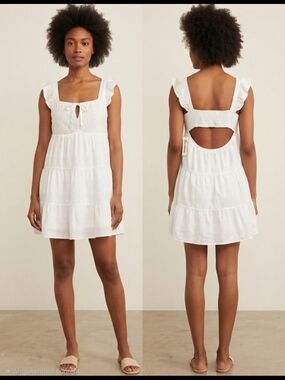 No Boundaries White Eyelet Tiered Mini Dress with Open Back